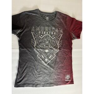 American Fighter Women XL T-Shirt Red Grey Gradient Graphic Tee Premium Athletic